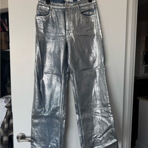 Zara Mid Rise Straight Cut Metallic Jean